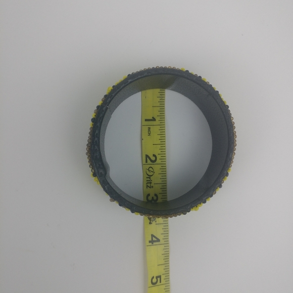 Yellow Brown Wide Bangle Seed Beads - Picture 3 of 5